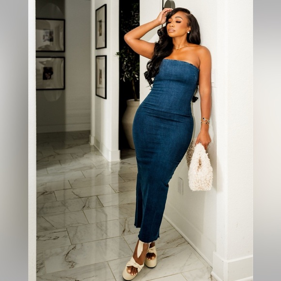 Dresses & Skirts - Denim Blue Strapless Maxi Dress